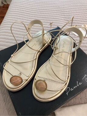 Gold Strappy Sandals with Decorative Gem Accent